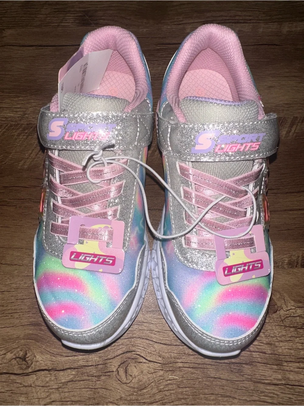 Skechers Kids Light-Up Rainbow Star Sneakers - Pink, Silver, Multicolor - Picture 7 of 8